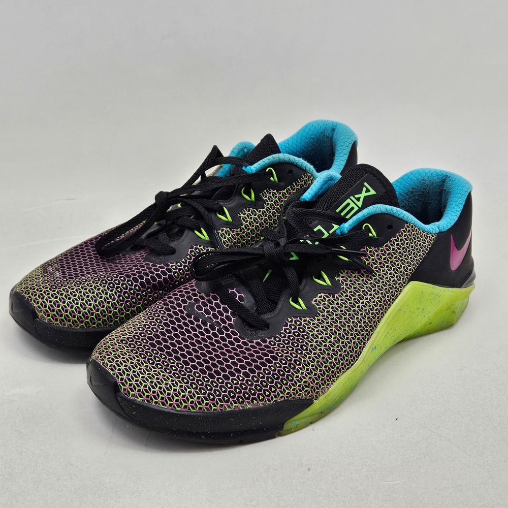 Nike Metcon 5 Training Shoes Mens 9 Black Volt Pink Blue CD3395-046 Gym Workout